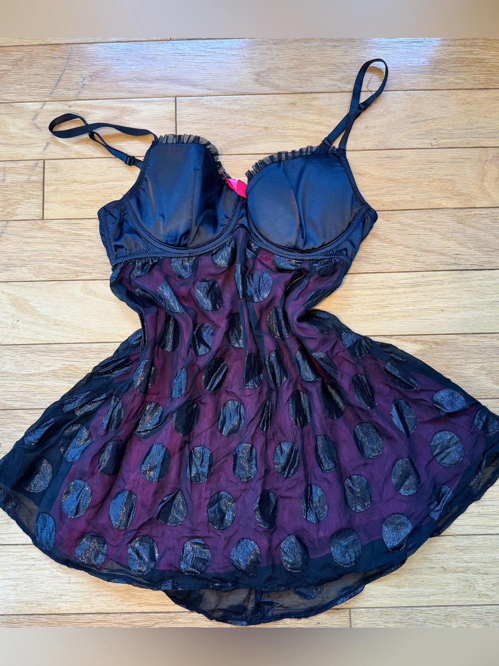 Victoria’s Secret Sexy Little Things 36C Black & Magenta Sheer Babydoll Lingerie
